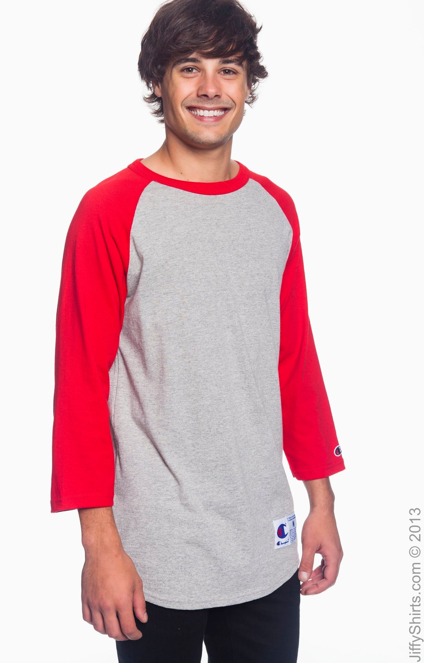 Unisex Raglan T-Shirt - Oxford / Scarlet