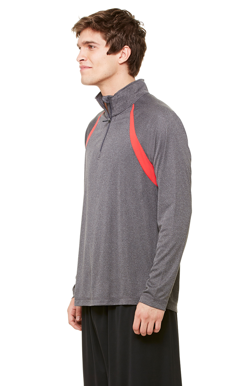 Quarter-Zip Lightweight Raglan Pullover - Dark Gray Heather / Sport Red