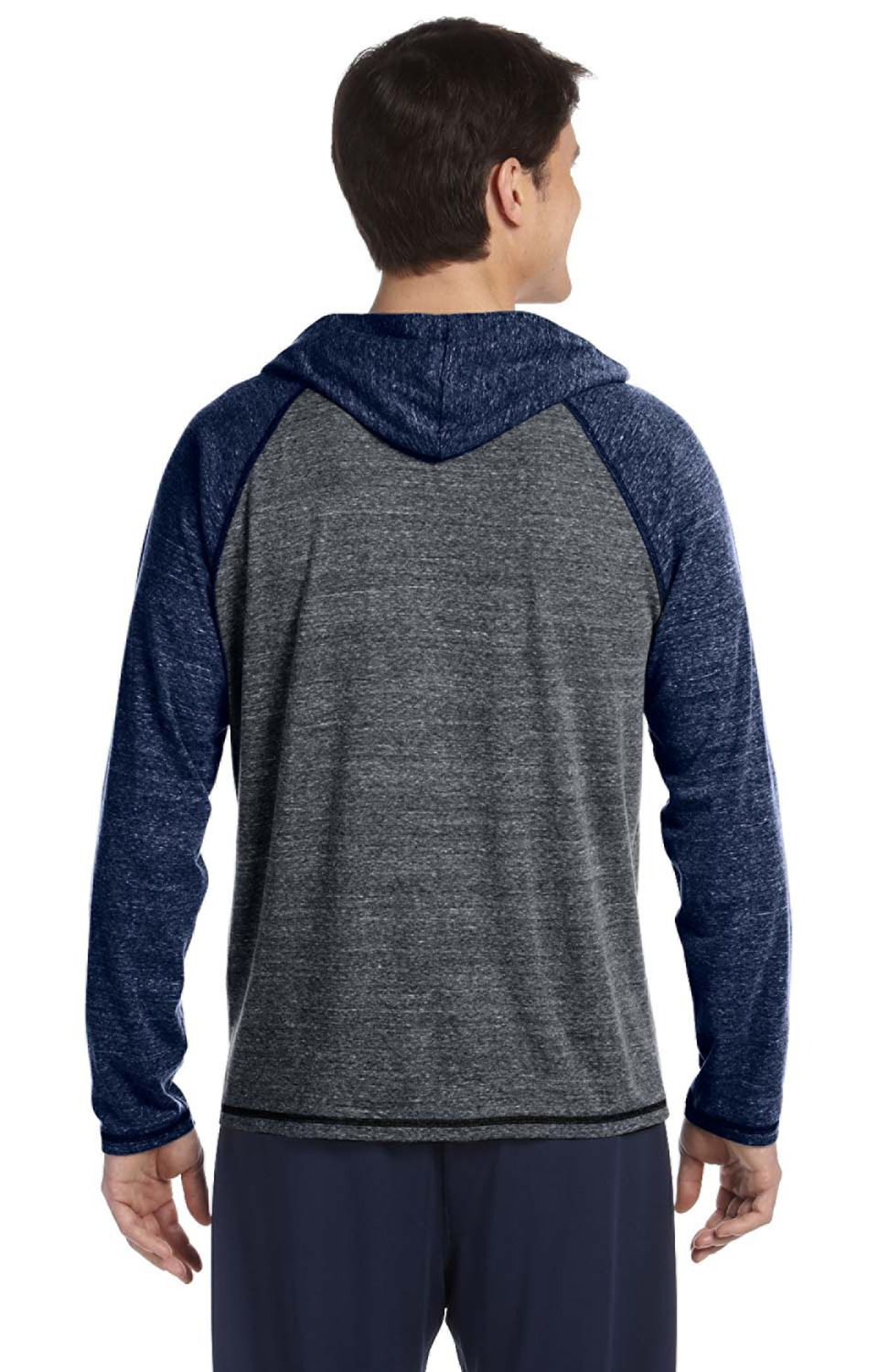 Triblend Jersey Hooded Pullover - Gray Heather / Navy Heather Triblend