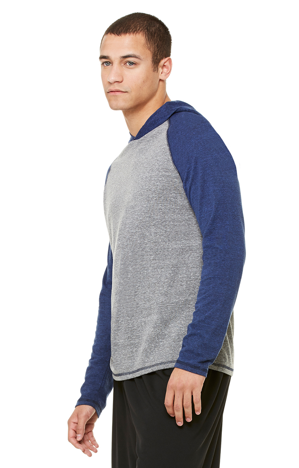 Triblend Jersey Hooded Pullover - Gray Heather / Navy Heather Triblend