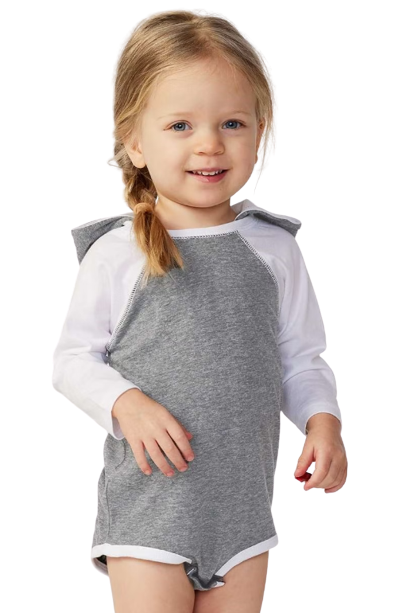 Infant Long Sleeve Fine Jersey Bodysuit With Ears - Granite Heather / White
