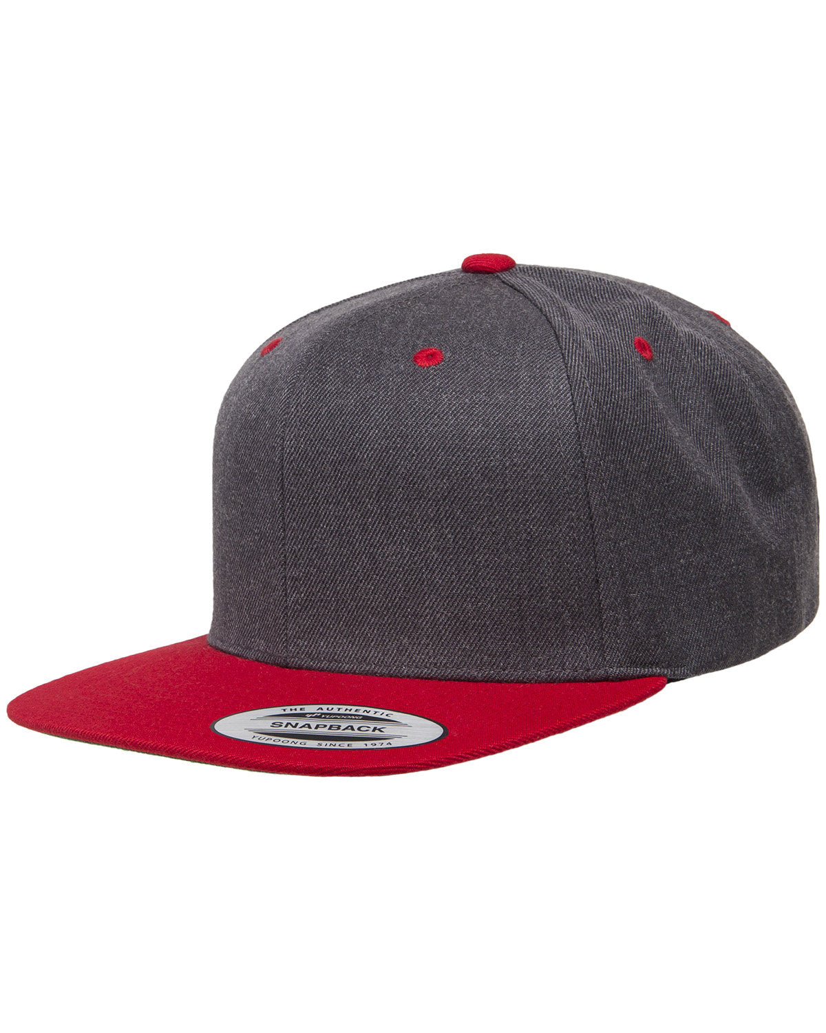 Unisex 6-Panel Structured Flat Visor Classic Two-Tone Snapback - Dark Heather / Red