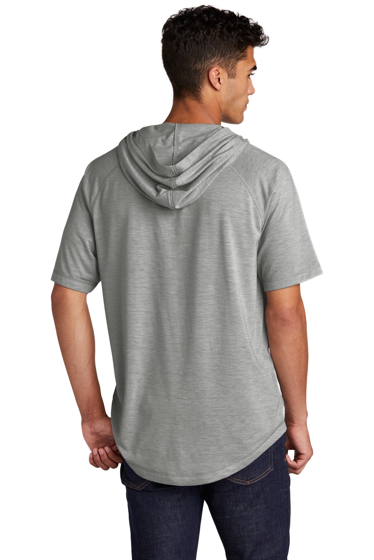 Unisex PosiCharge Tri-Blend Wicking Short Sleeve Hoodie - Light Gray Heather