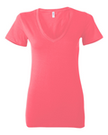 Ladies' Jersey Short-Sleeve Deep V-Neck T-Shirt - Neon Pink
