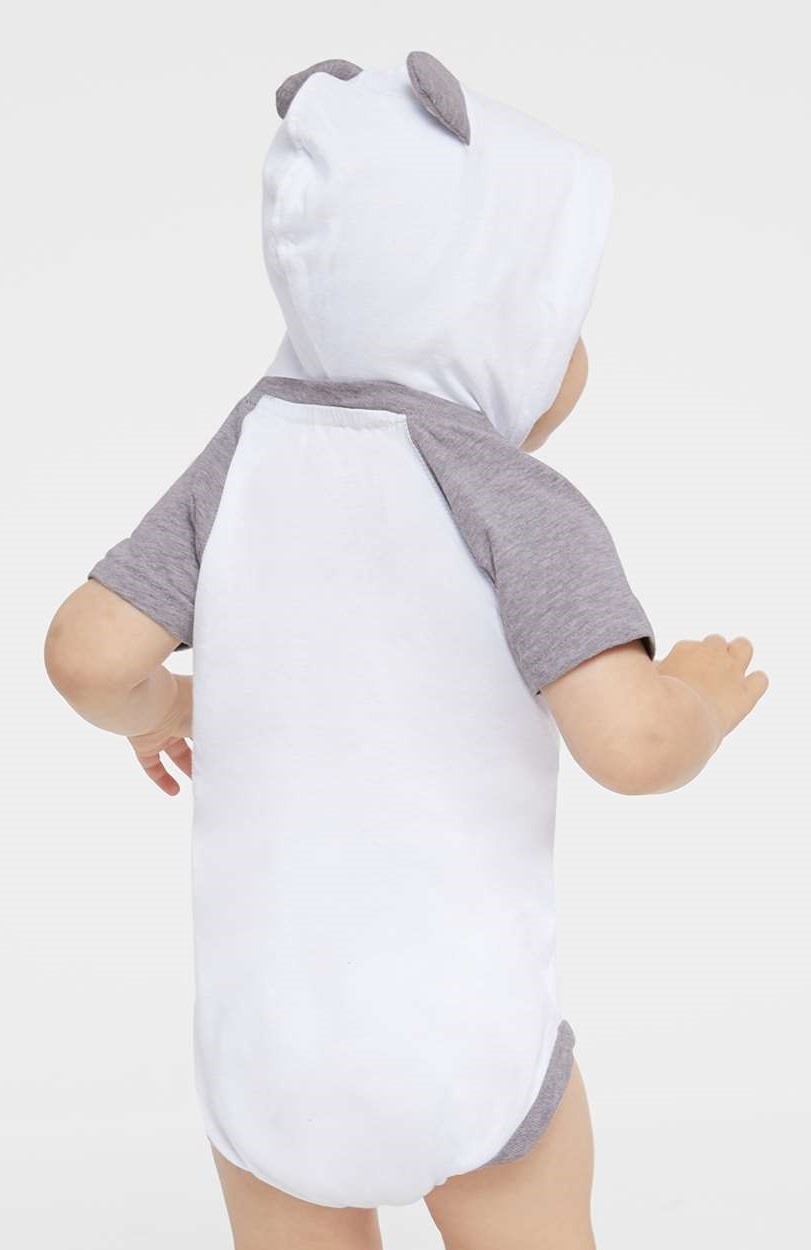 Fine Jersey Infant Short Sleeve Raglan Bodysuit with Hood & Ears - Blend White / Vintage Heather