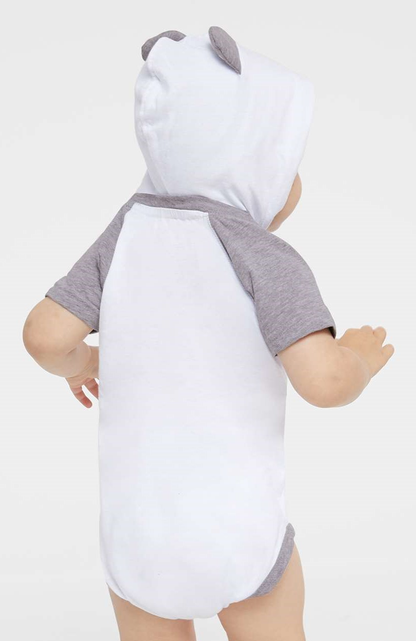 Fine Jersey Infant Short Sleeve Raglan Bodysuit with Hood & Ears - Blend White / Vintage Heather