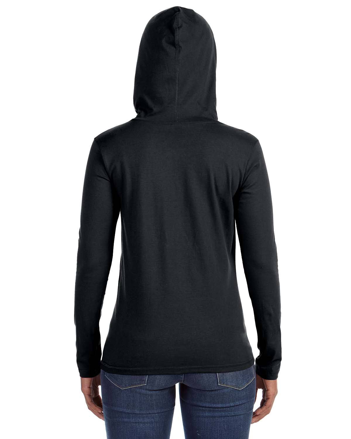Women's Lightweight Long-Sleeve Hooded T-Shirt - Black / Dark Gray
