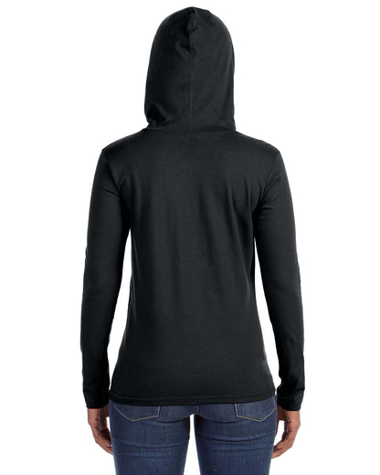 Women's Lightweight Long-Sleeve Hooded T-Shirt - Black / Dark Gray