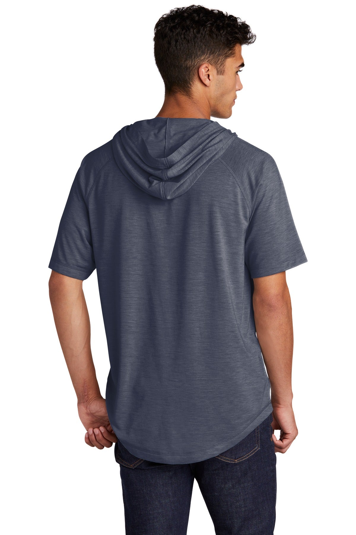 Unisex PosiCharge Tri-Blend Wicking Short Sleeve Hoodie - True Navy Heather