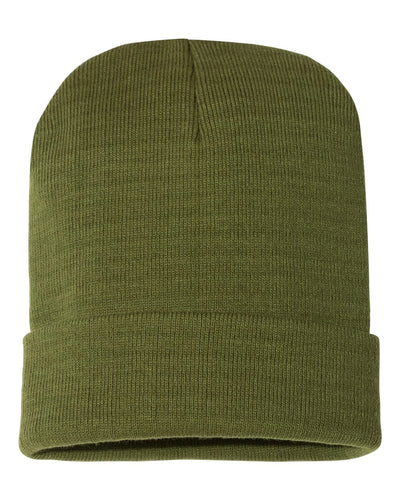 100% Acrylic Knit Cuff Beanie - Olive