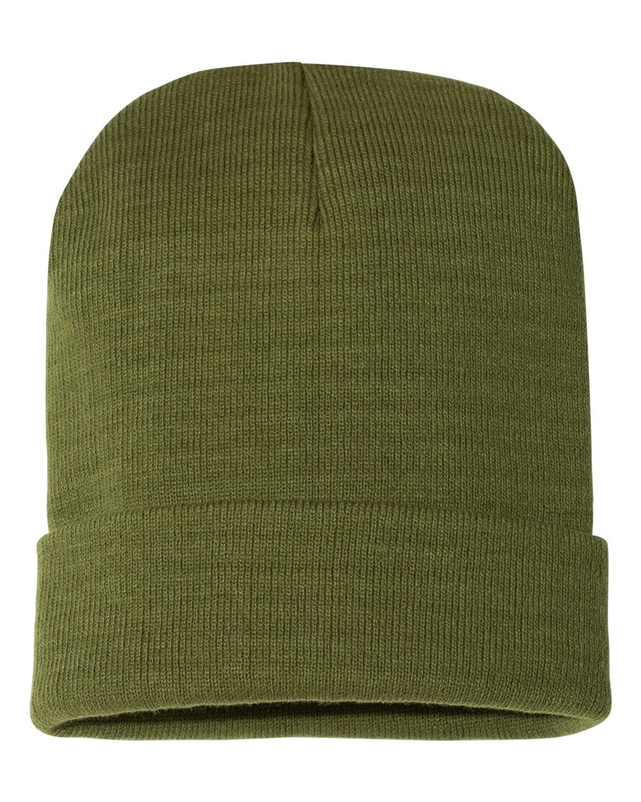 100% Acrylic Knit Cuff Beanie - Olive