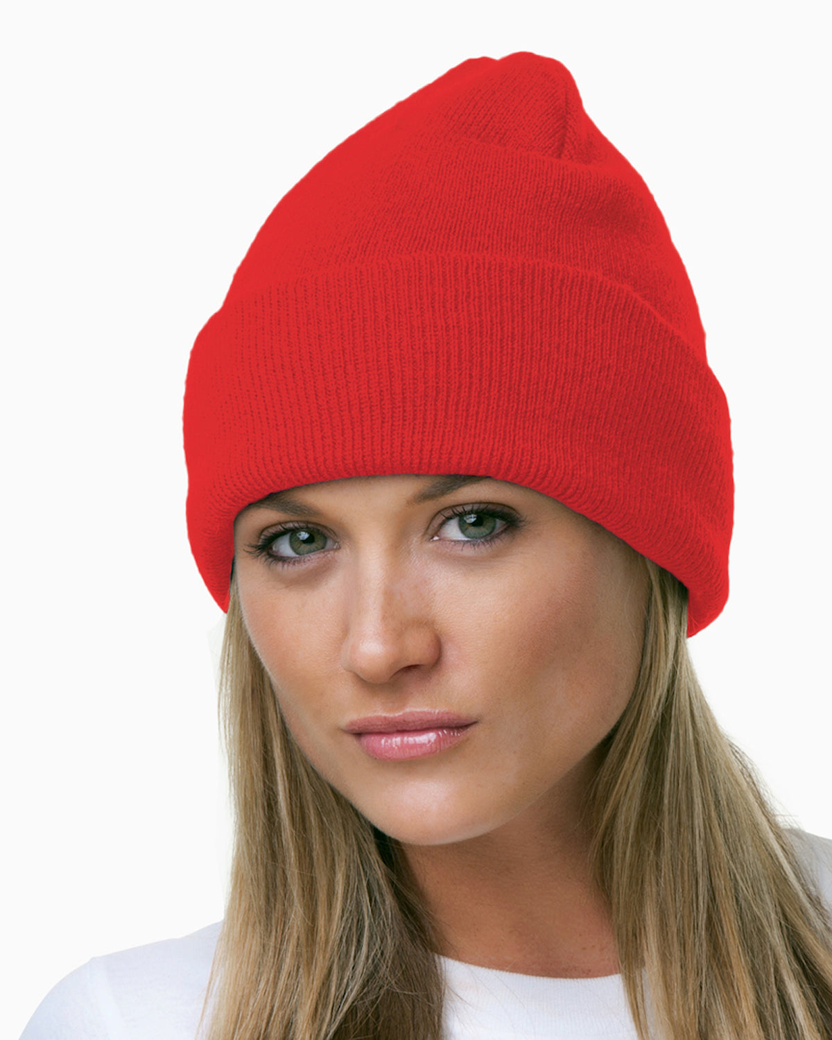 100% Acrylic Knit Cuff Beanie - Red