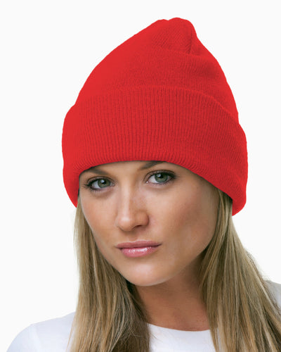 100% Acrylic Knit Cuff Beanie - Red