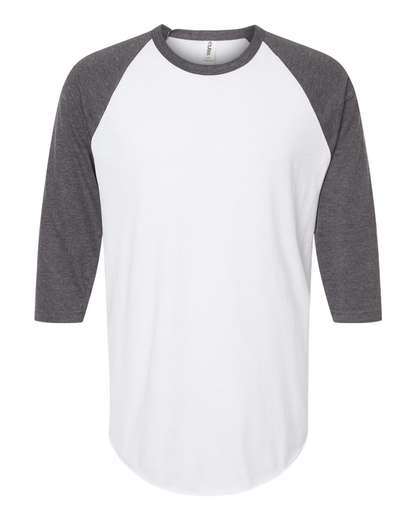 Unisex Fine Jersey Raglan Tee - White / Heather Charcoal