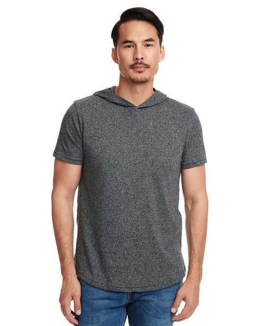 Unisex Mock Twist Short Sleeve Hoody T-Shirt - Black