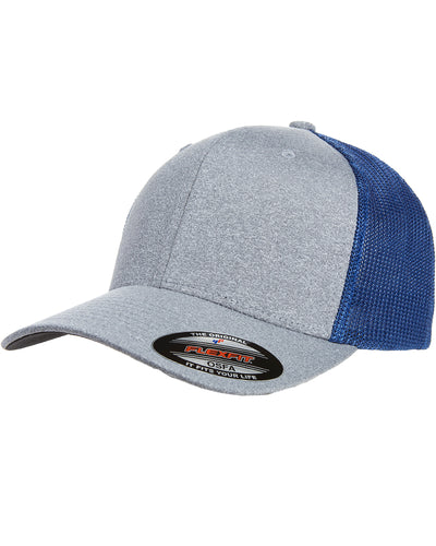 Unisex Poly Mélange Stretch Mesh Cap - Heather / Royal