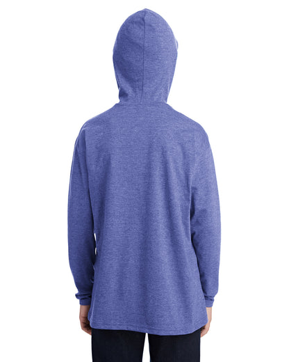 Youth Long-Sleeve Hooded T-Shirt - Heather Blue