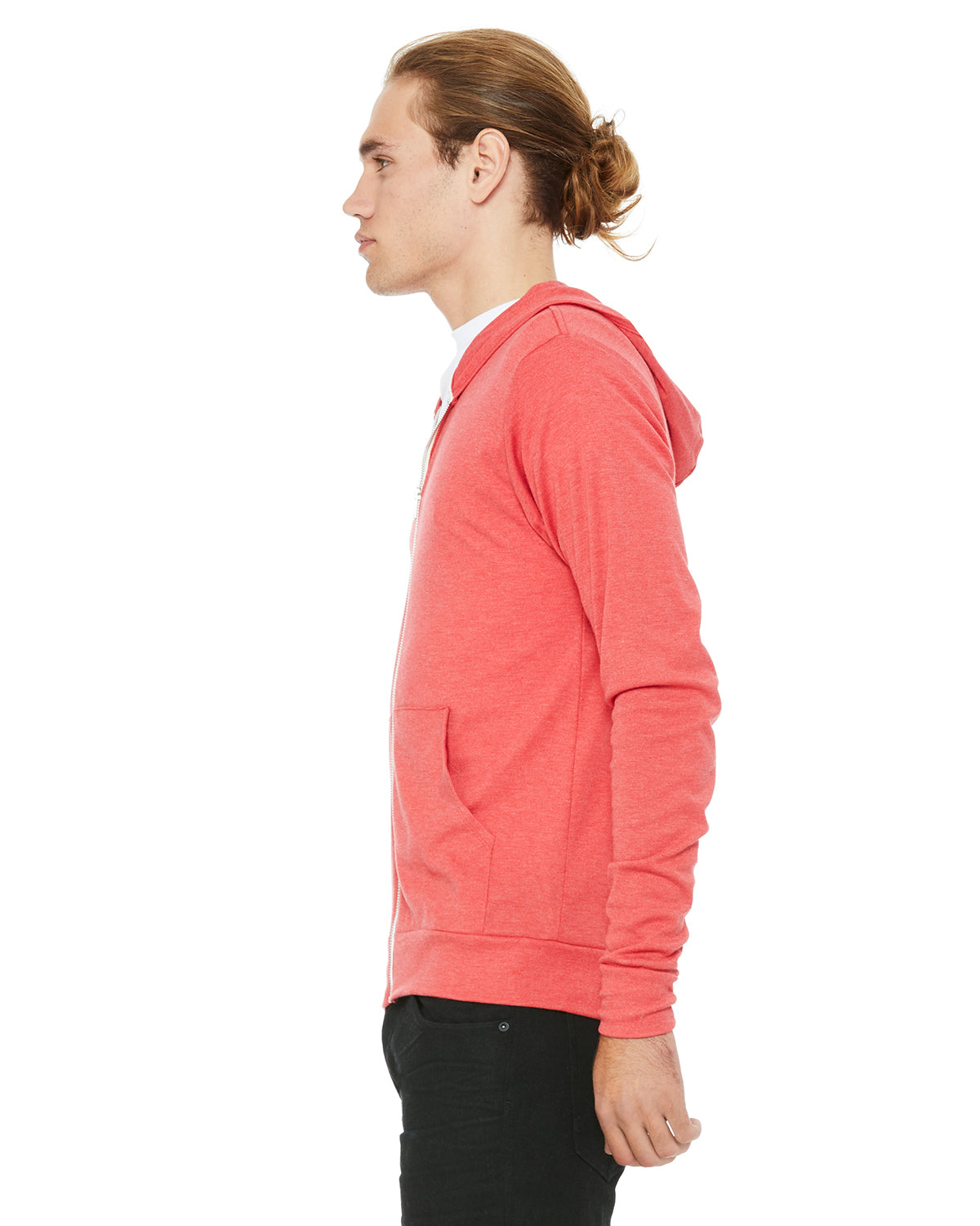 Unisex Triblend Full-Zip Lightweight Hoodie - Light Red Triblend