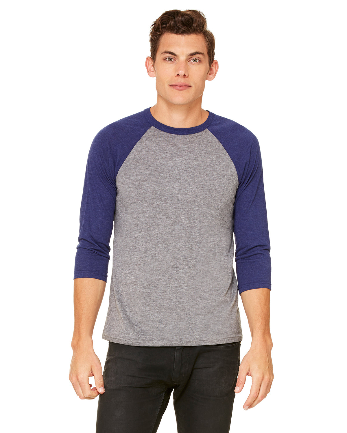 Unisex 3/4-Sleeve Baseball T-Shirt - Gray / Navy Triblend