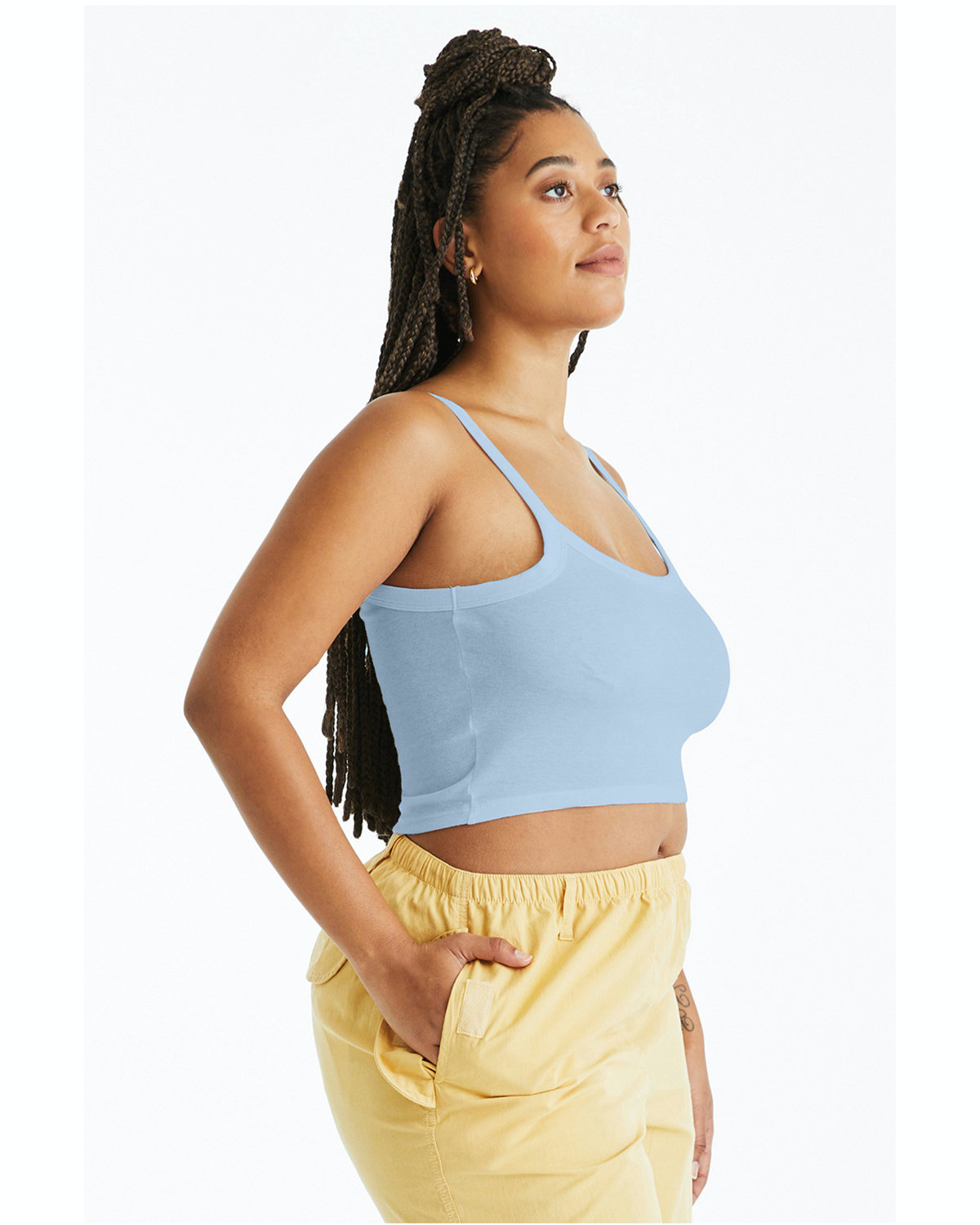 Women's Micro Ribbed Scoop Tank - Solid Baby Blue Blend