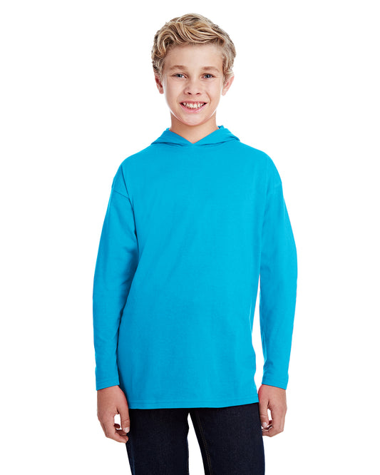 Youth Long-Sleeve Hooded T-Shirt - Caribbean Blue