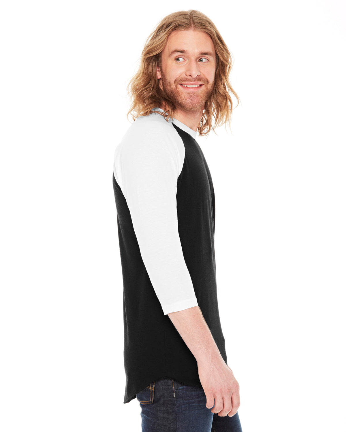 Unisex Poly-Cotton 3/4-Sleeve Raglan T-Shirt - Black / White
