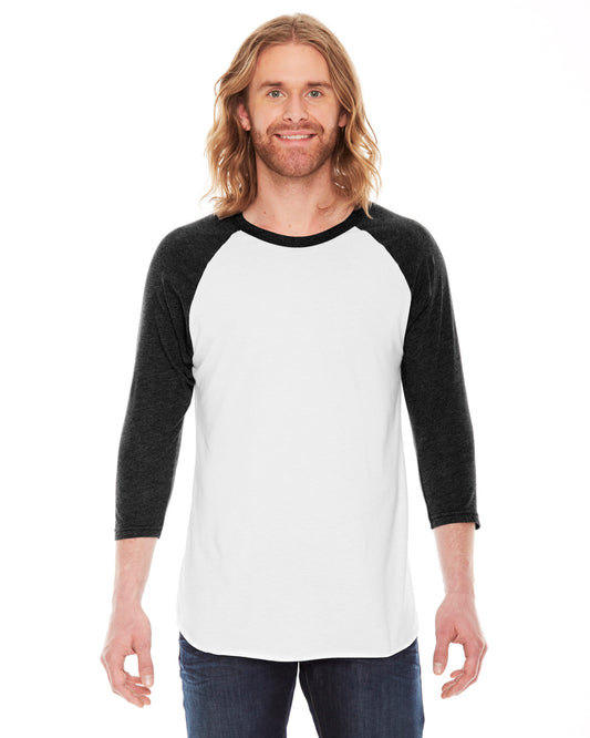 Unisex Poly-Cotton 3/4-Sleeve Raglan T-Shirt - White / Heather Black