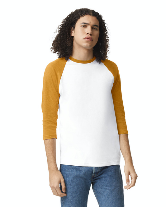 Unisex CVC Raglan T-Shirt - White Heather Mustard