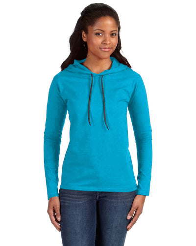 Women's Lightweight Long-Sleeve Hooded T-Shirt - Caribbean Blue / Dark Gray