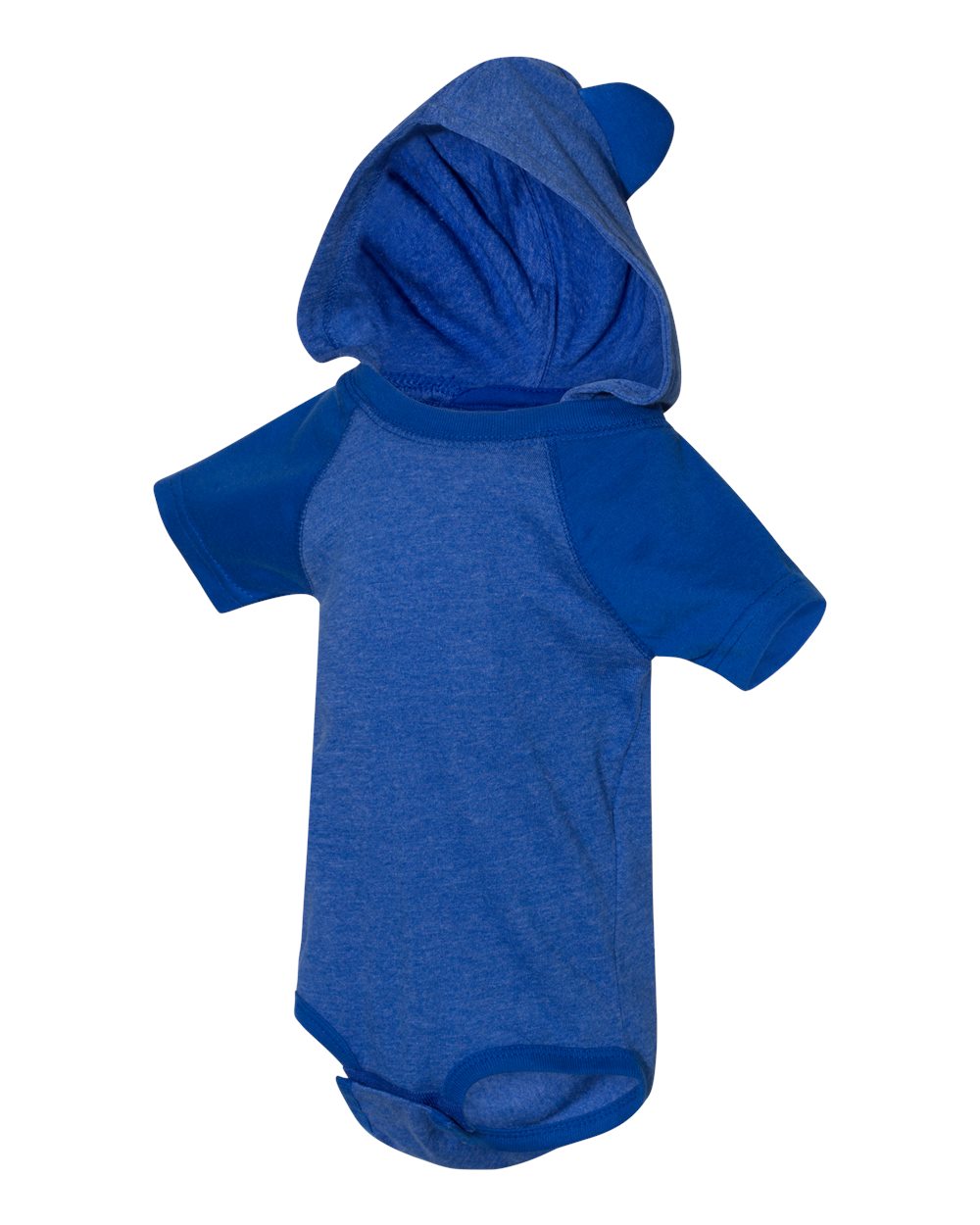 Fine Jersey Infant Short Sleeve Raglan Bodysuit with Hood & Ears - Vintage Royal / Royal