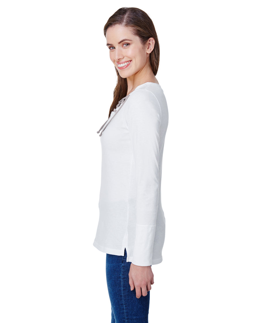 Women's Long Sleeve Fine Jersey Lace-Up T-Shirt - Blend White / Titanium