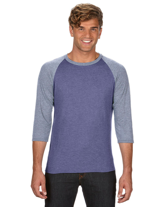Unisex Triblend 3/4-Sleeve Raglan T-Shirt - Heather Blue / Heather Gray