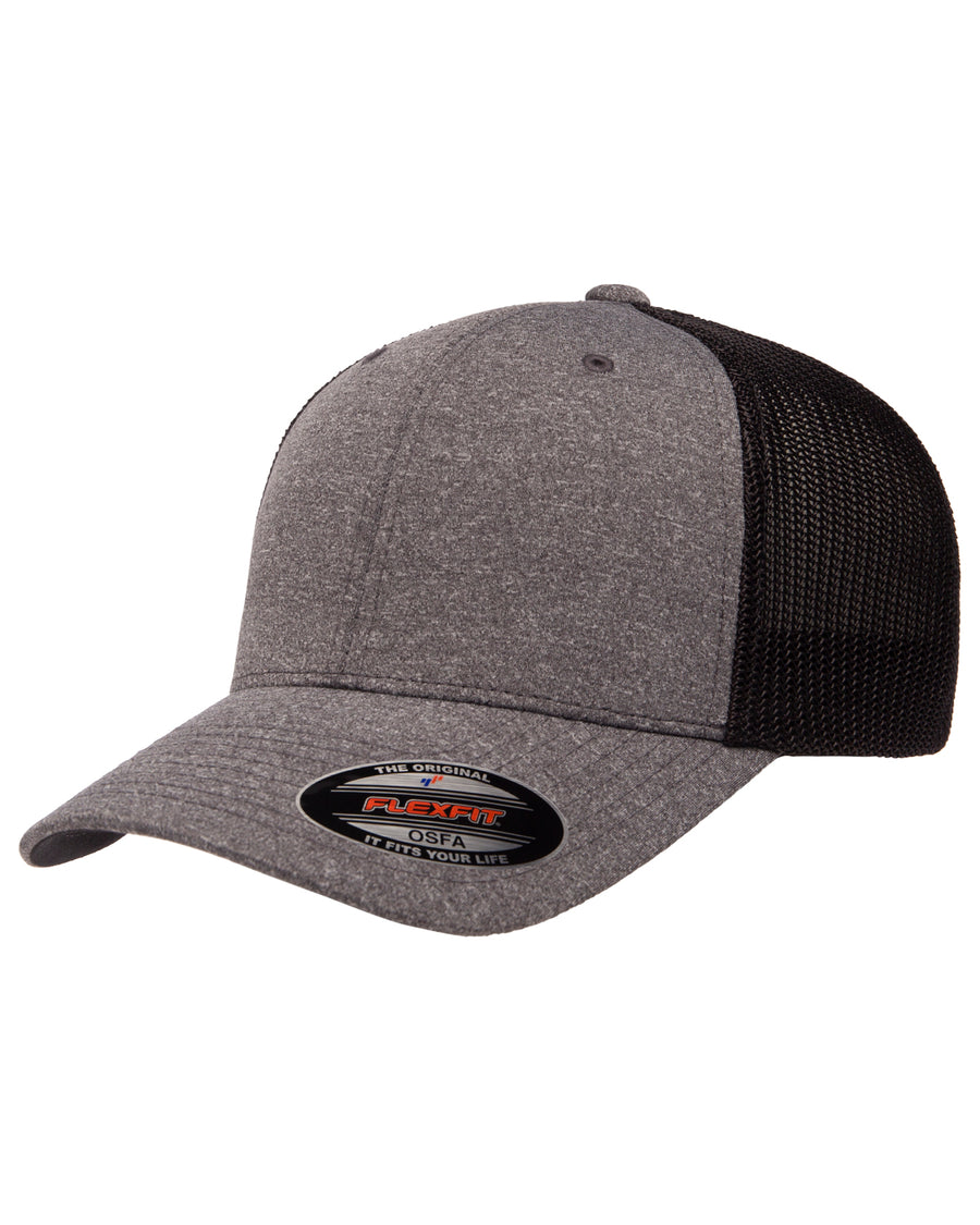 Unisex Poly Mélange Stretch Mesh Cap - Dark Heather Gray / Black