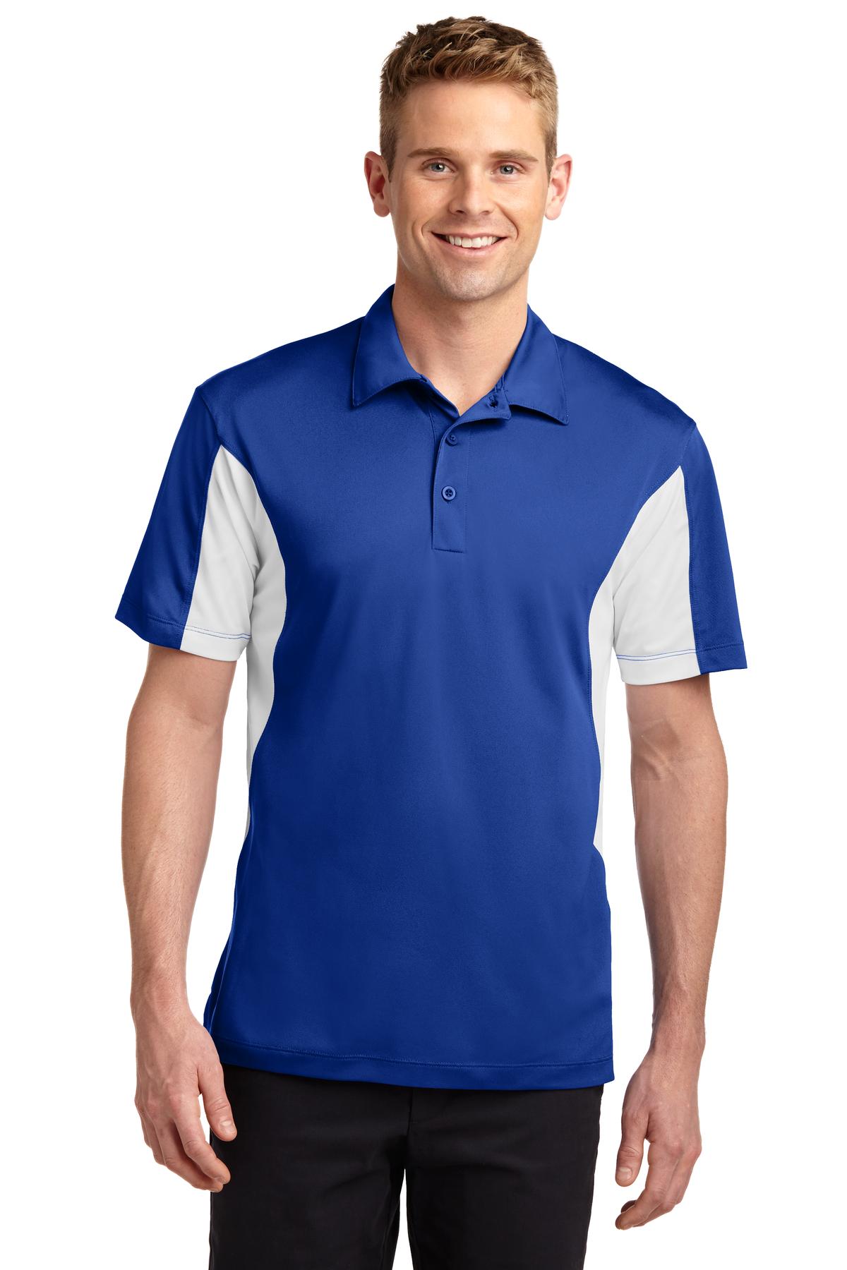 Men's Side Blocked Micropique Sport-Wick Polo - True Royal / White