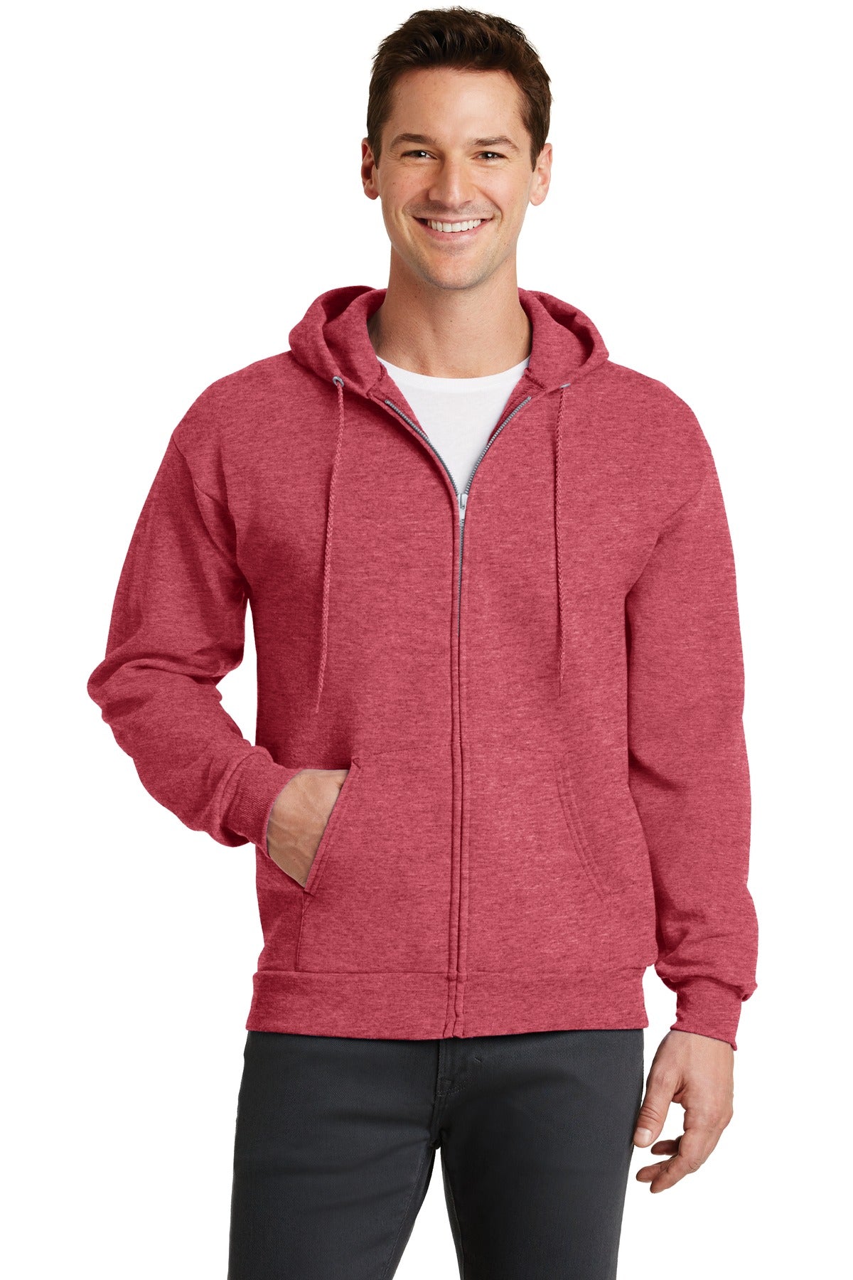 Unisex Core Fleece Full-Zip Hoodie - Heather Red