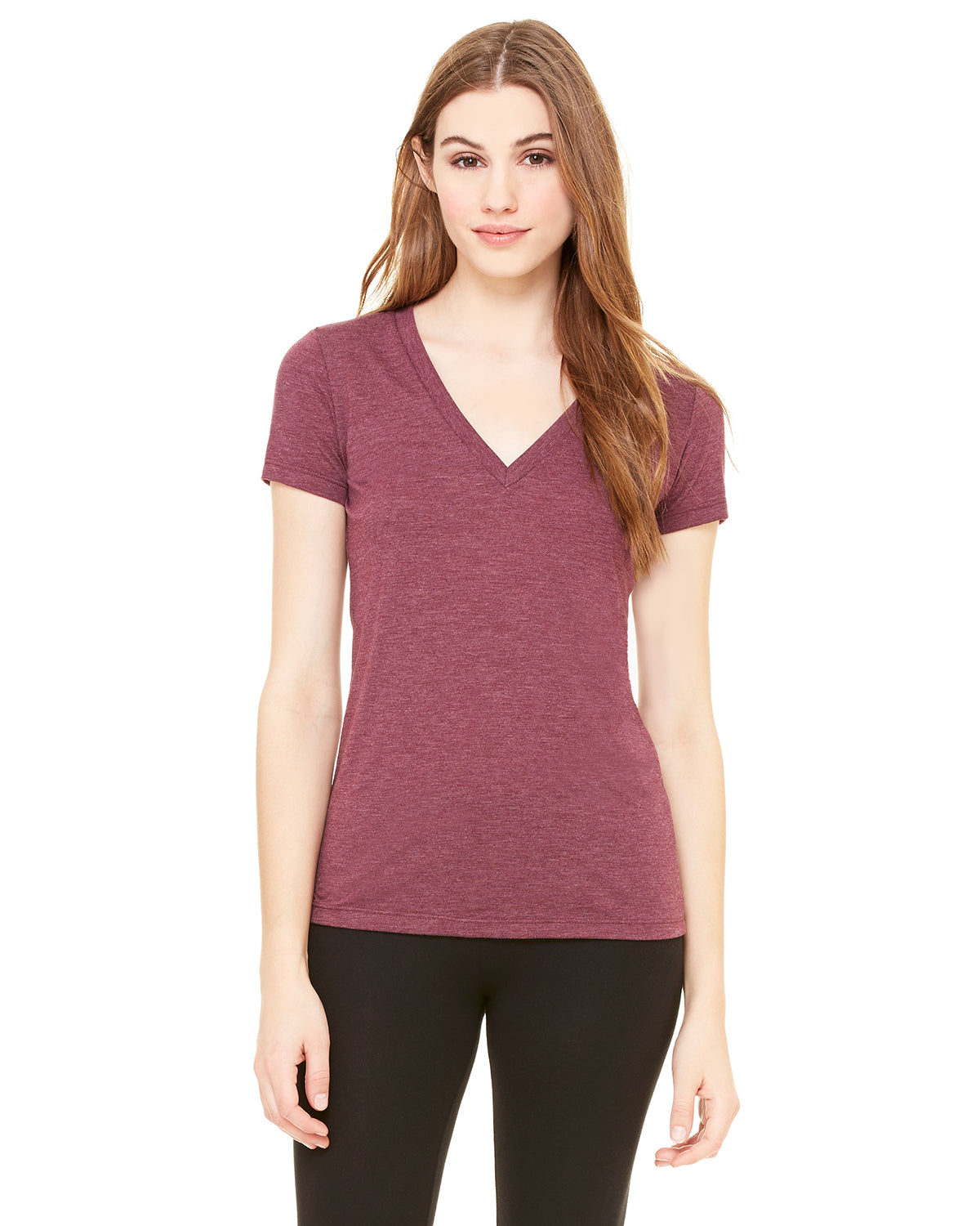 Women's Triblend Short-Sleeve Deep V-Neck T-Shirt - Maroon Triblend