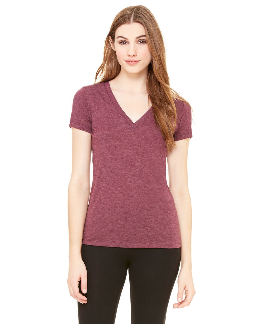 Women's Triblend Short-Sleeve Deep V-Neck T-Shirt - Maroon Triblend