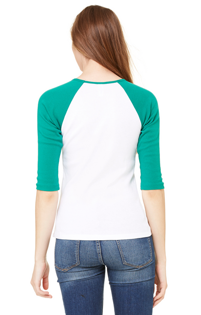 Women's Baby Rib 3/4-Sleeve Contrast Raglan T-Shirt - White / Kelly