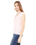 Women's Sheer Mini Rib Cap-Sleeve Deep V-Neck T-Shirt - Pink