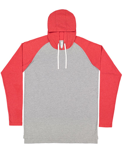 Men's Hooded Raglan Long Sleeve Fine Jersey T-Shirt - Vintage Heather / Vintage Red / White