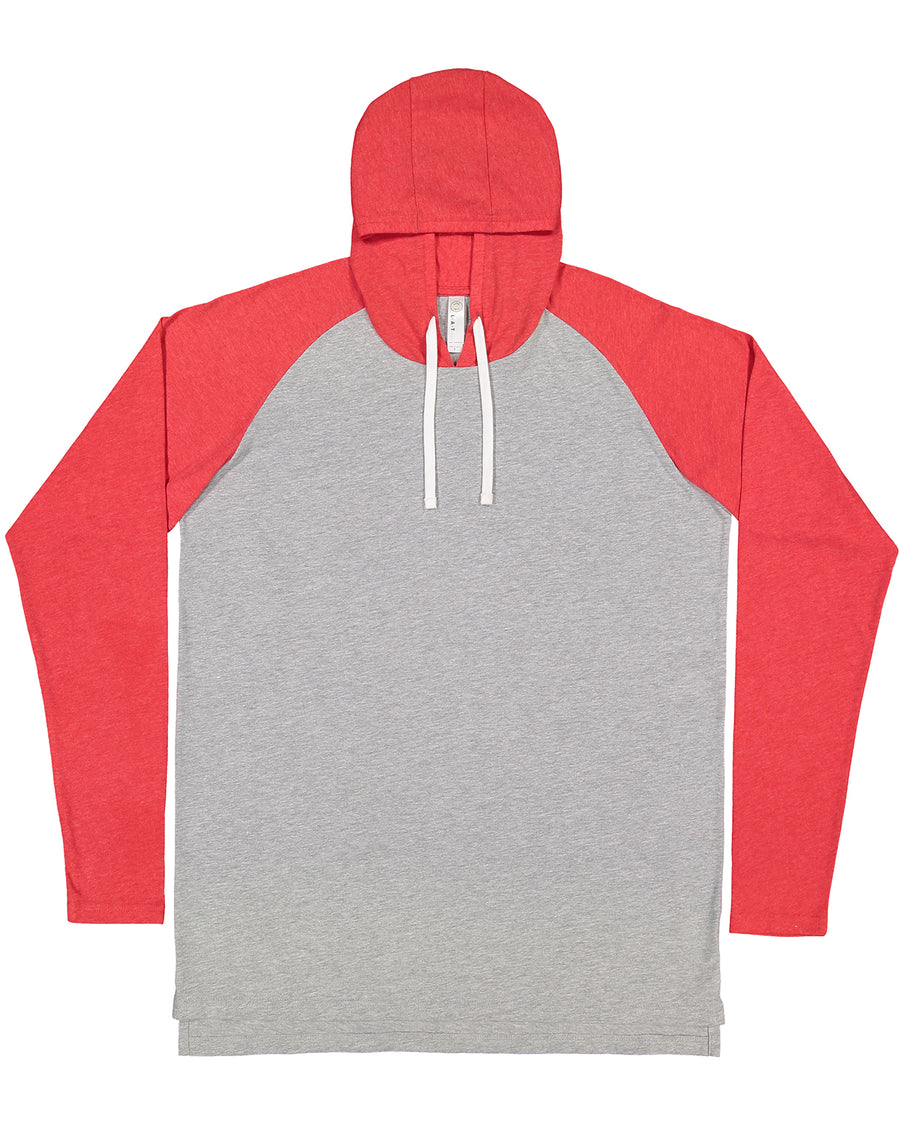 Men's Hooded Raglan Long Sleeve Fine Jersey T-Shirt - Vintage Heather / Vintage Red / White