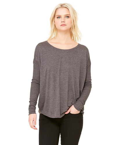Women's Flowy Long-Sleeve T-Shirt with 2x1 Sleeves - Heather Dark Gray