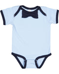 Infant Baby Rib Bow Tie Bodysuit - Light Blue / Navy
