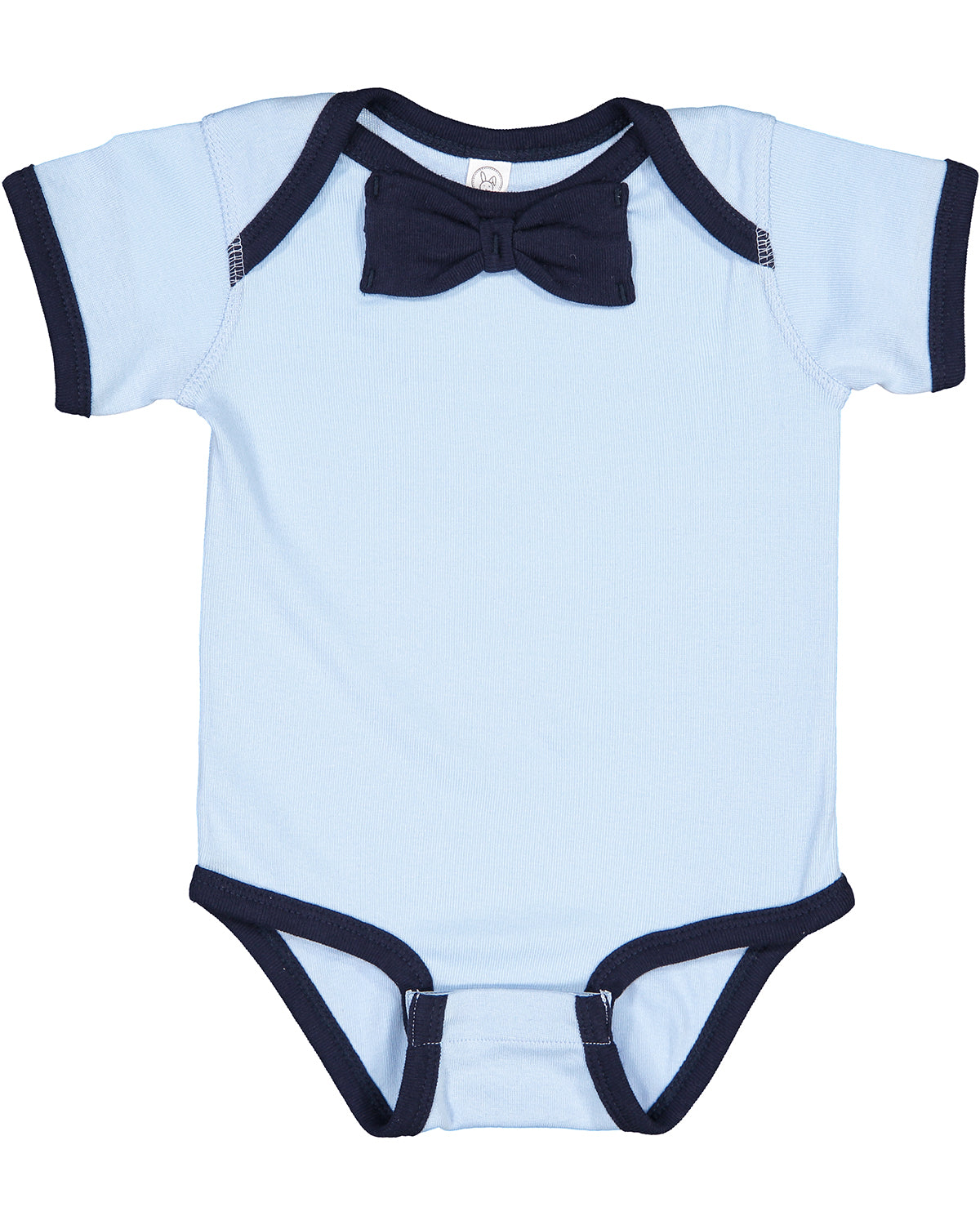 Infant Baby Rib Bow Tie Bodysuit - Light Blue / Navy