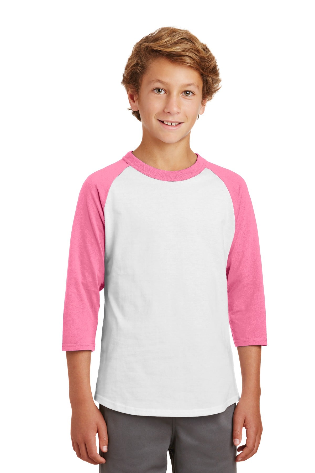 Youth Colorblock Raglan Jersey - White / Bright Pink