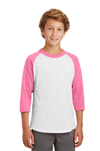 Youth Colorblock Raglan Jersey - White / Bright Pink