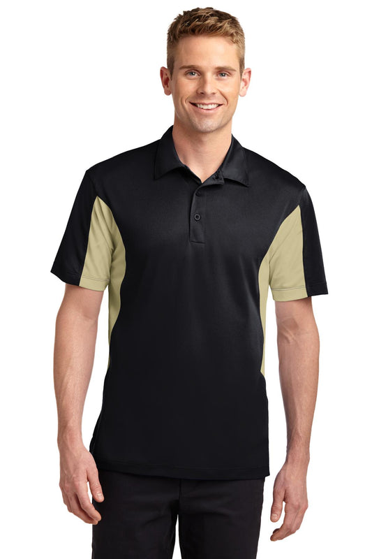 Men's Side Blocked Micropique Sport-Wick Polo - Black / Vegas Gold