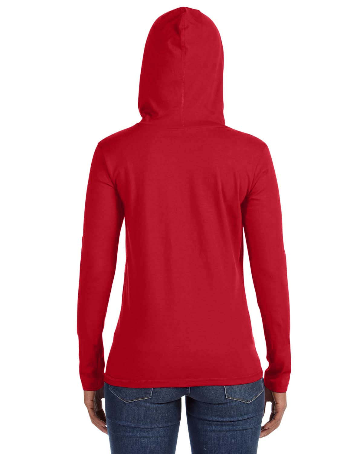 Women's Lightweight Long-Sleeve Hooded T-Shirt - Red / Dark Gray