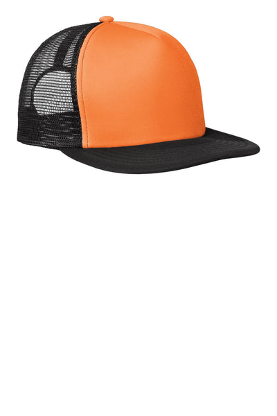 Flat Bill Snapback Trucker Cap - Neon Orange