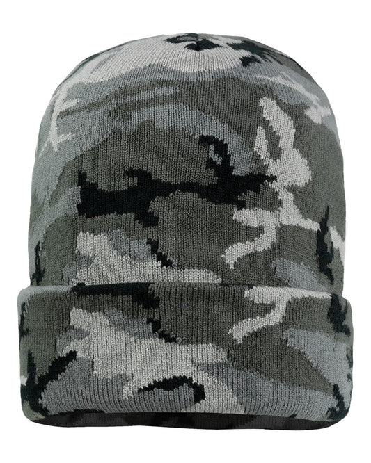 12" Solid Knit Beanie - Grey Camo